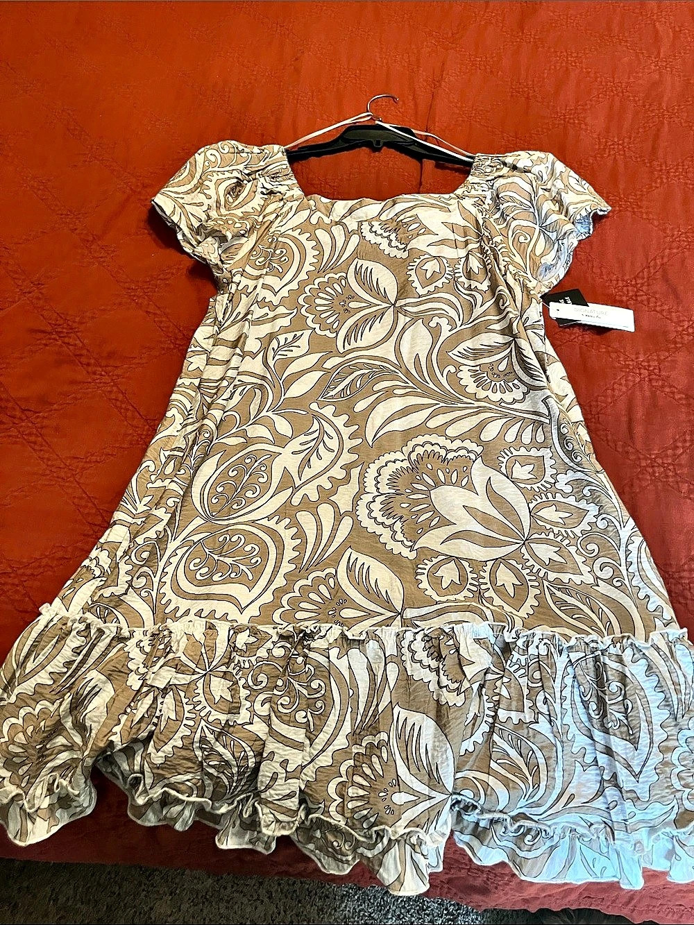 Signature by Levi Strauss & Co. Paisley Ruffle Dress in Brown & Cream